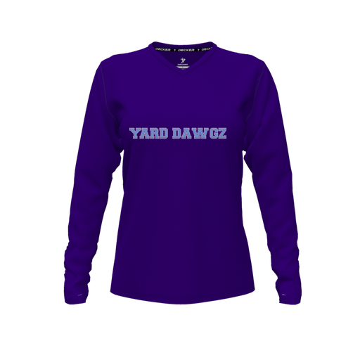 [CUS-DFW-TEES-CMF-VNK-LSL-PUR-FYXS-LOGO3] Decker Comfort T-Shirt (Female Youth XS, Purple, V Neck, Logo 3, Long Sleeve)